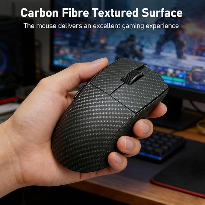 Redragon M916 Plus Carbon Fiber Tri-Mode Gaming Mouse, 49G Ultra-Light 45K DPI Mouse w/Ergonomic Natural Grip Build, Full Programmable Buttons, Software Supports DIY Keybinds & DPI