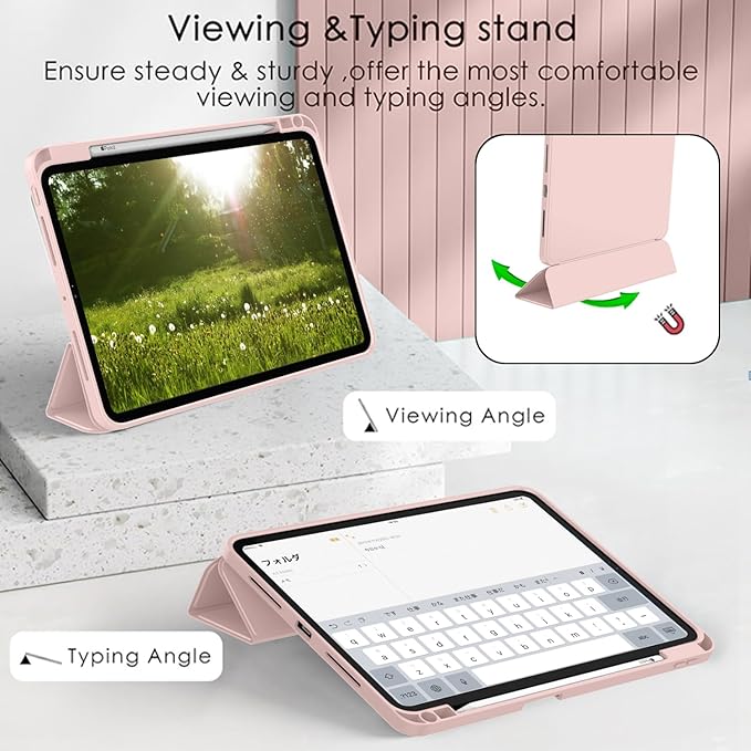 ZryXal New iPad Pro 13 Inch Case (M5) 2025 / (M4) 2024 with Pencil Holder, Smart iPad Case [Support Pencil Pro and Pencil (USB-C)], Support Touch ID and Auto Wake/Sleep (Rose Pink)