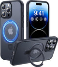 CASEKOO for iPhone 15 Pro Case with Magnetic Invisible Stand [Military Drop Protection] [Compatible with MagSafe] Shockproof Slim Translucent Matte Case 6.1 Inch, Black, for Man/Woman