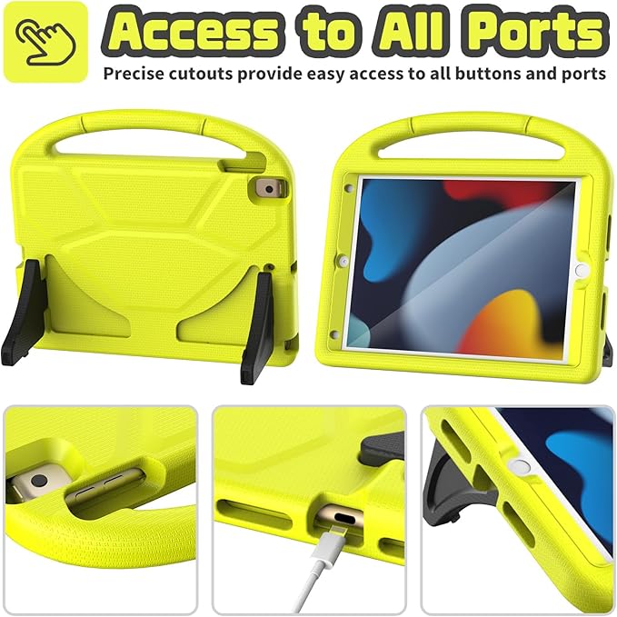 YIHE Kids Case for iPad 9th/8th/7th Generation, iPad Pro 10.5 & Air 3, Shockproof Protective Cover with Handle Stand & Screen Protector for 10.2/10.5 Inch iPads, Light Yellow