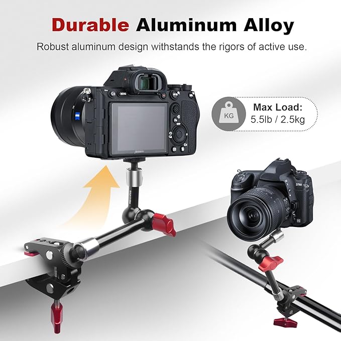 9" Articulating Magic Arm with Super Clamp, Magic Arm Camera Mount with Crab Clamp, Desk & Tube Camera Arm Friction Arm for DSLR Action Camera Monitor Video Light, Max. Load 5.5lbs (SY008)