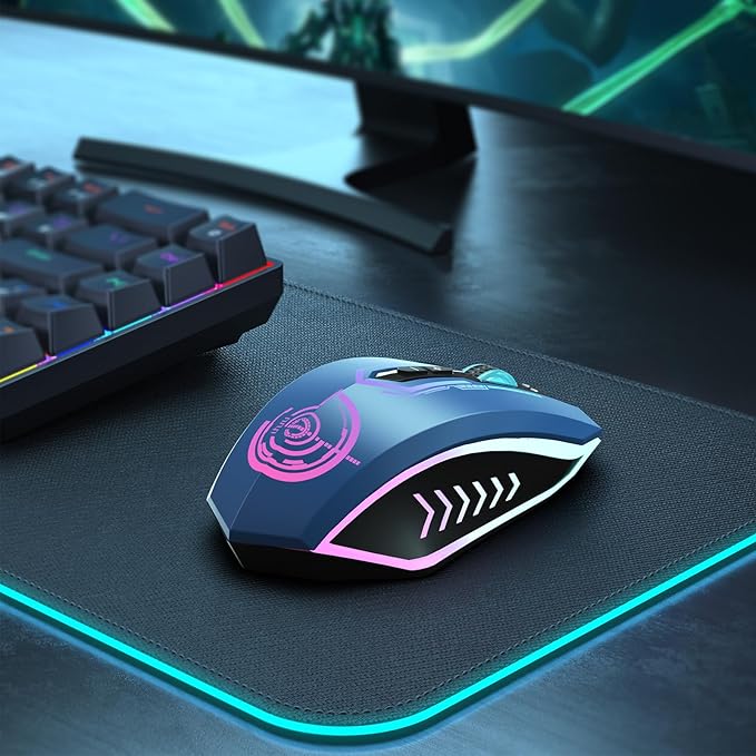 UHURU Gaming Mouse, Wireless Gaming Mouse with 7 Buttons 7 Changeable LED Color up to 12000 DPI, Rechargeable USB Gamer Mouse for PC Laptop (Blue)