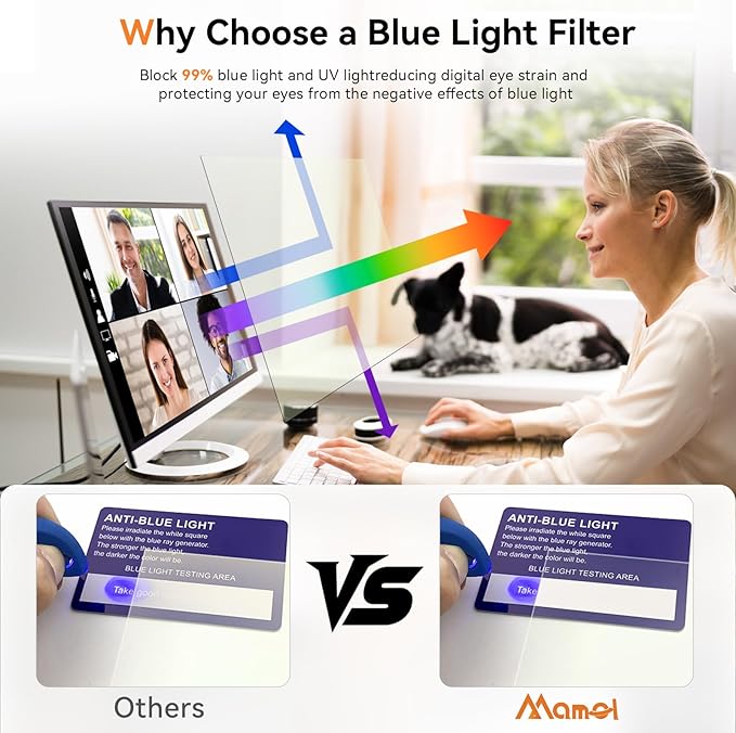 [2-Pack] 24 Inch Computer Blue Light Blocking Screen Protector for 16:9 Widescreen Monitor, Anti Glare Anti-UV Eye Protection Desktop PC LED Monitor Filter, Removable Anti-Scratch Screen Film 24in