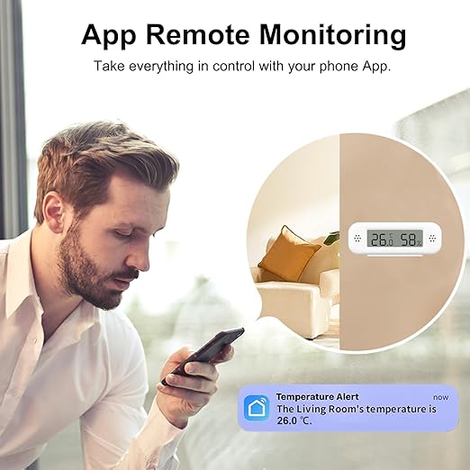 Smart Digital Thermometer Hygrometer, WiFi Indoor Temperature Humidity Sensor with App Alerts, Mini Room Temperature Meter with Data Storage and Export, Compatible with Alexa. 2PCS