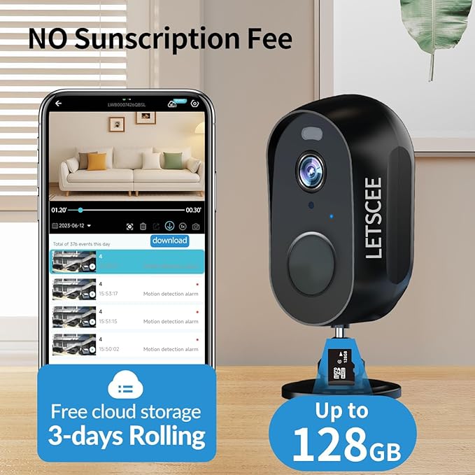 LETSCEE Wireless Battery Cameras Outdoor.Indoor Outdoor Home Security Cameras, with Night Version,Motion Detection,2-Way Audio,Waterproof,Cloud Storage,No Subscription(4 Pack)