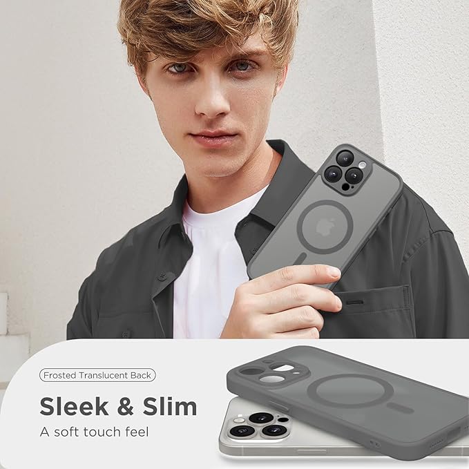 CAPRARO Magnetic for iPhone 13 Pro Case, [Compatible with MagSafe] [Full Camera Protection] Shockproof Protective Slim Translucent Matte Phone Case for iPhone 13 Pro 6.1'', Deep Grey