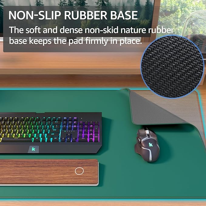 KTRIO Large Gaming Mouse Pad Desk Mat, Superior Micro-Weave Cloth, Non-Slip Rubber Base, Stitched Edges, Water-Resistant, for Gamer, Office & Home, 31.5 x 15.7 Inch，Forest Green