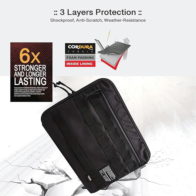 Rough Enough 14 Inch Laptop Case Sleeve Tactical Laptop Bag Briefcase with Tablet Compartment and Accessories Pockets Molle Strap, Water Resistant, Black Cordura