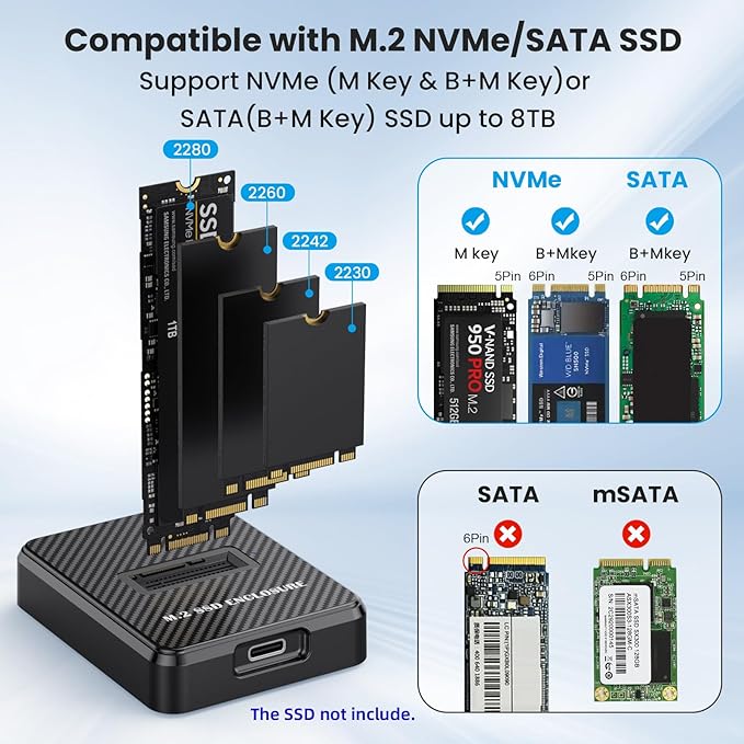 USB 3.0 USB-C Type-C to NVME M-Key M.2 SATA SSD Docking Vertical External PCBA Case Enclosure RTL9210B Chipset