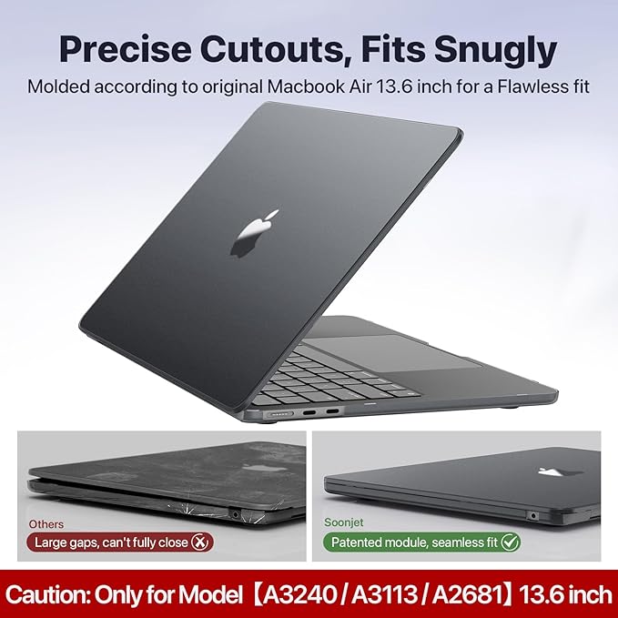 Soonjet Matte Case for MacBook Air 13/13.6-inch (M5/M4/M3/M2, 2022–2026 A3449 A3240 A3113 A2681), Lightweight | Scratch & Fingerprint Resistant | Closes Seamlessly | Ideal for Work, Travel & Study