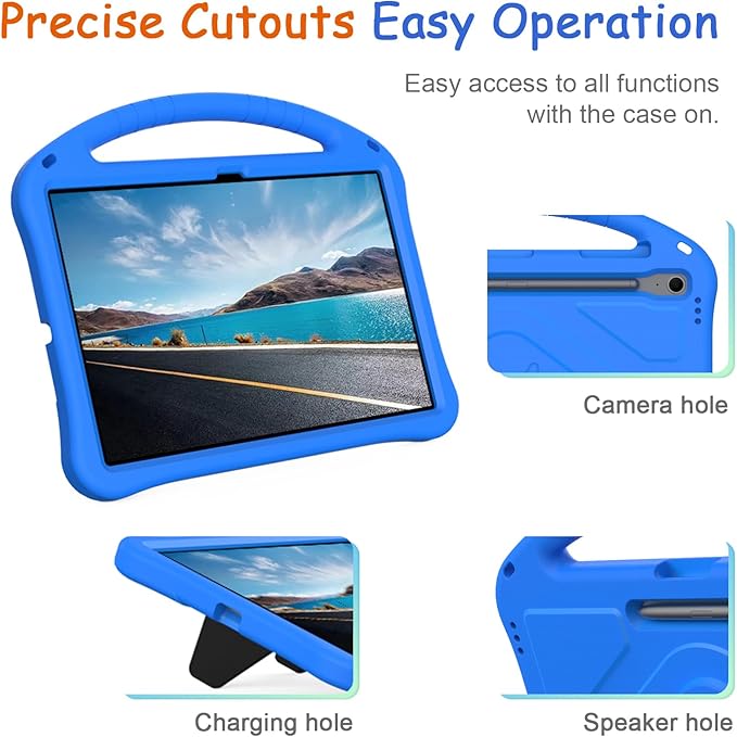 Kids Case for Samsung Galaxy Tab S10 FE+ (Plus) 13.1" 2025, Techcircle Light Weight Shock Proof EVA Foam Handle Rugged Stand Protective Cover, Blue
