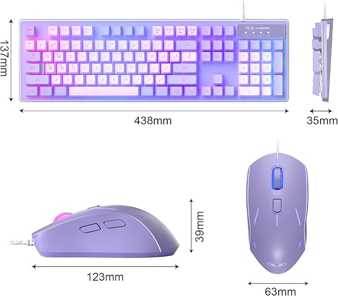 Gaming Keyboard and Mouse Combo, K1 RGB LED Backlit Wired Keyboard with 104 Key Computer PC Gaming Keyboard for PC/Laptop (Purple)