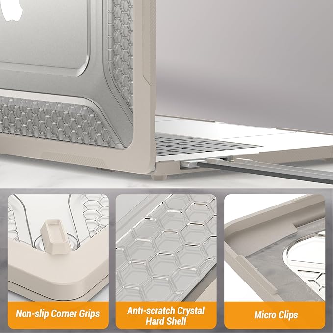 SEYMAC stock Case for MacBook Air 15 inch, Shock-Absorbing Protection with Folding Stand &Mouse Pad Case for MacBook Air 15 inch, Beige