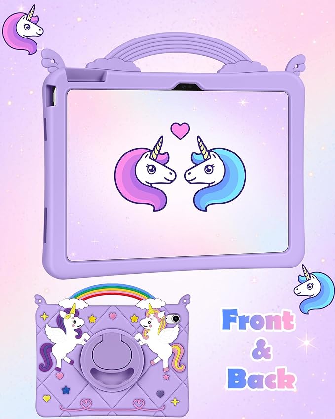 Uppuppy for iPad A16 Case - for iPad 10th Generation Cases Cute Girls Kawaii Cover Girly 3D Cartoon Teen with Rotating Stand & Strap Soft Silicone Tablet Cover for Apple A16 11 Inch/10 gen 10.9 Inch