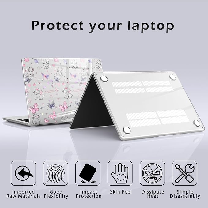 Compatible with MacBook Air 13.6 inch Case M5 M4 M3 M2 2026-2022 A3449 A3240 A3113 A2681 Release, Cute Kawaii Puppy Butterfly Protective Hard Shell Clear Cover for MacBook Air 13