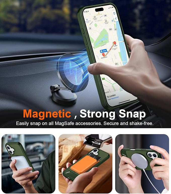 Magnetic Compatible with iPhone 16 Case, [Built-in Invisible Kickstand][Compatible with MagSafe][Military Grade Shockproof] Slim Translucent Matte Phone Case for iPhone 16 6.1"