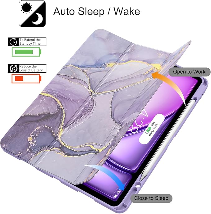 Soke Case for iPad Air 13 Inch (M4/M3/M2,2026-2024), iPad Pro 12.9" 6th/5th Generation with Pencil Holder(2021 2022 Release)-[Apple Pencil Charging + Auto Wake/Sleep] Soft Back Cover, Lilac Marble