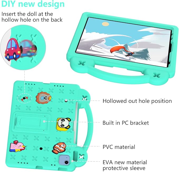 Dteck for iPad 10th Generation Case 10.9 Inch 2022, EVA Cute Bear Kids Case Shockproof Rugged Protective Kickstand Boy Girl Cover with Pencil Holder for iPad 10th Gen 10.9 Inch 2022, Green