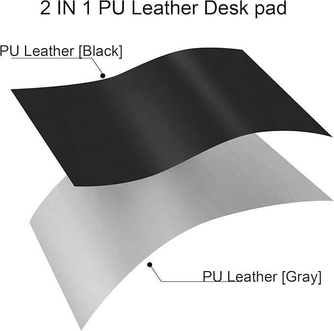 Chihein 55" x 28" 4XL PU Leather Desk Mat (Black/Gray), Huge Mouse Pad, Double-Sided Use Desk Blotter for Gaming, Work, Home