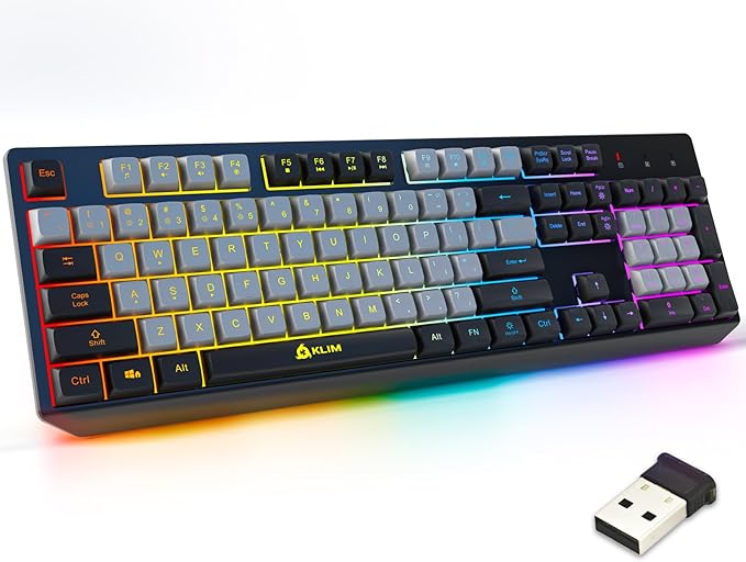 KLIM Chroma Wireless Keyboard – RGB Backlit Gaming, Rechargeable Battery, PC Keyboard, Durable & Water-Resistant, Compatible with PS4, PS5 & Mac - Black