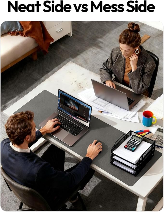YSAGi Leather Desk Protector, Office Mat, Large Mouse Mat, Non-Slip PU Leather Blotter, Laptop Pad, Waterproof Writing Pad for Office and Home (Dark Grey, 31.5" x 15.8")