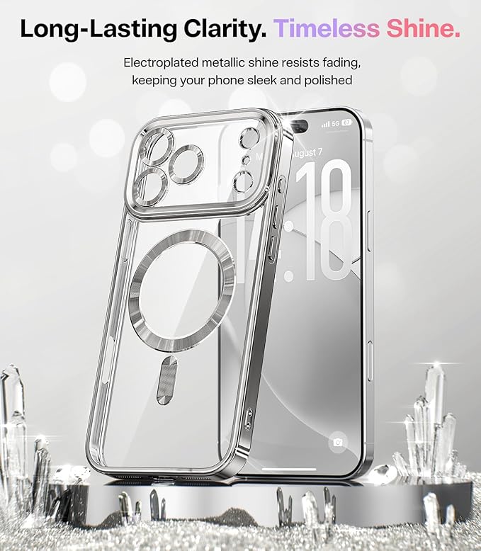 Meifigno Designed for iPhone 17 Pro Case 6.3", [Glitter Card & Wrist Strap][Compatible with MagSafe][1HD +1X Privacy Screen Protectors] Surround Raised Lens Protection for 17 Pro Case, Titanium Silver