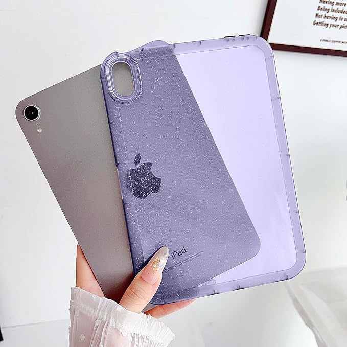 for Apple iPad Air 5th/Air 4th Generation 2022/2020 10.9 inch, Glitter Clear Soft Silicone Flexible TPU Back Shockproof Shell Bling Sparkly Paper Lightweight Thin Protective Cover, Purple