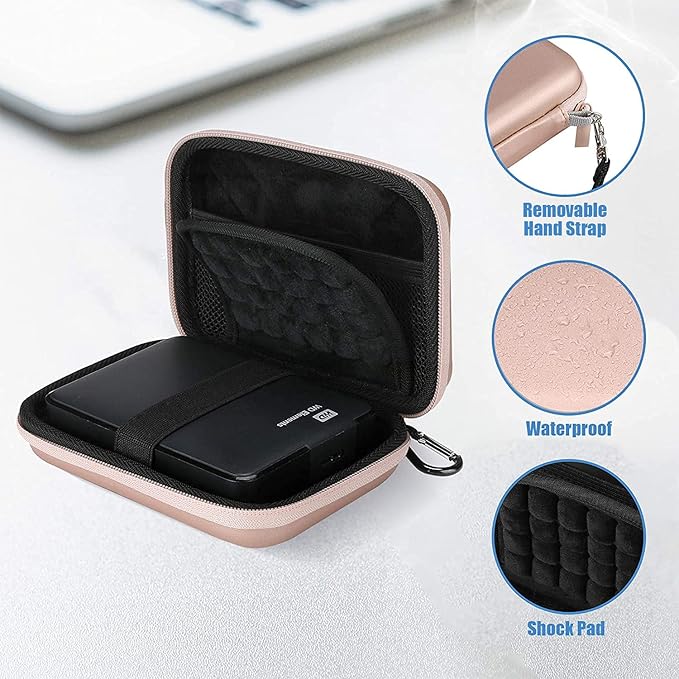 ProCase Hard Drive Case for Canvio Basics Western Digital WD Elements My Passport Seagate Portable Backup Plus Slim 1TB 2TB 3TB 4TB USB 3.0, 2.5”, Samsung T9 Portable External Hard Drive Case-Rosegold