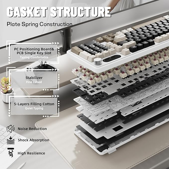 ATTACK SHARK X98PRO Wireless Mechanical Keyboard,Multi-Function Knob&TFT Screen,Tri-Mode BT/2.4GHz/USB-C Keyboard,Hot-Swappable RGB Backlit,4000mAh 98 Keys,Cloud Drive,for Win/Mac/Linux-Creamy White