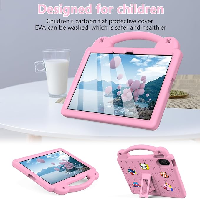 AKABEILA Compatible with Xiaomi Redmi Pad 2 2025 11 inch Tablet Case, Kids Friendly Universal Lightweight Shockproof Protective Case with Shoulder Strap & Stand Handle Pink