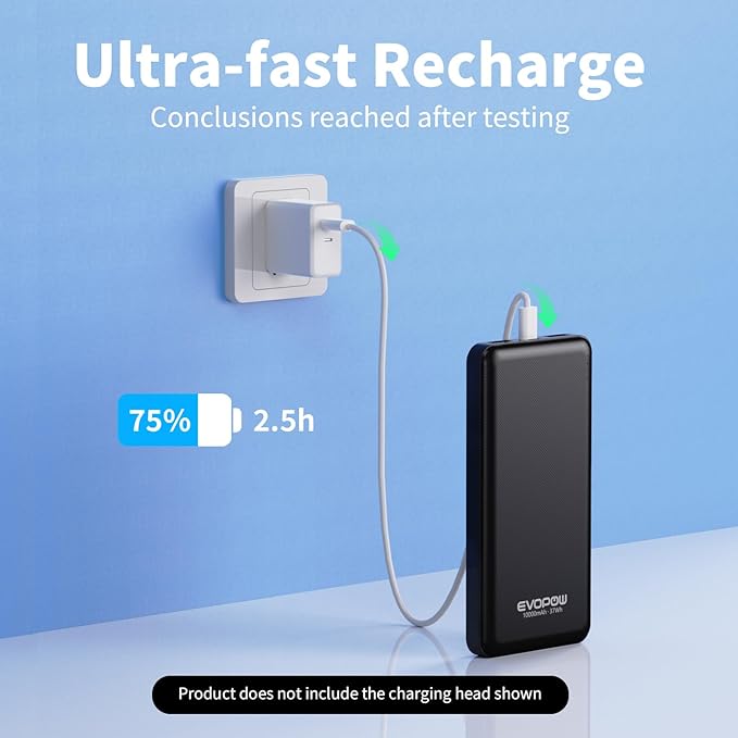 2 Pack Portable Charger, Slimmer 10000mAh Power Bank, USB C in&Out Fast Charging Battery Pack, External Portable Power Bank for iPhone 16 15 14 13 12 Tablet Headphones Samsung S23 S22 Pixel etc