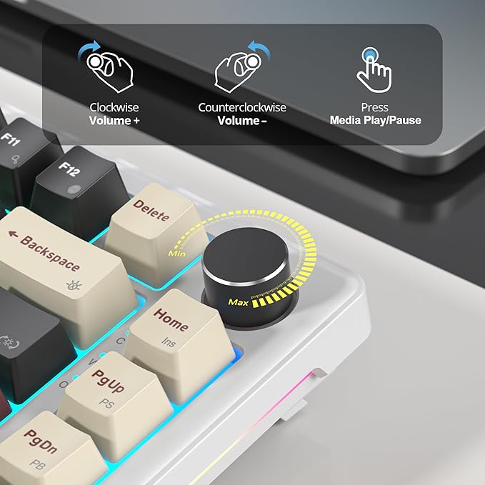 75% Black Creamy Mechanical Keyboard Wired, Creamy Sound Gasket Gaming Thocky Keyboard with Knob, Hot Swappable RGB Custom Keyboard, Pre-lubed Cream Switch Keyboard (82 Roman)