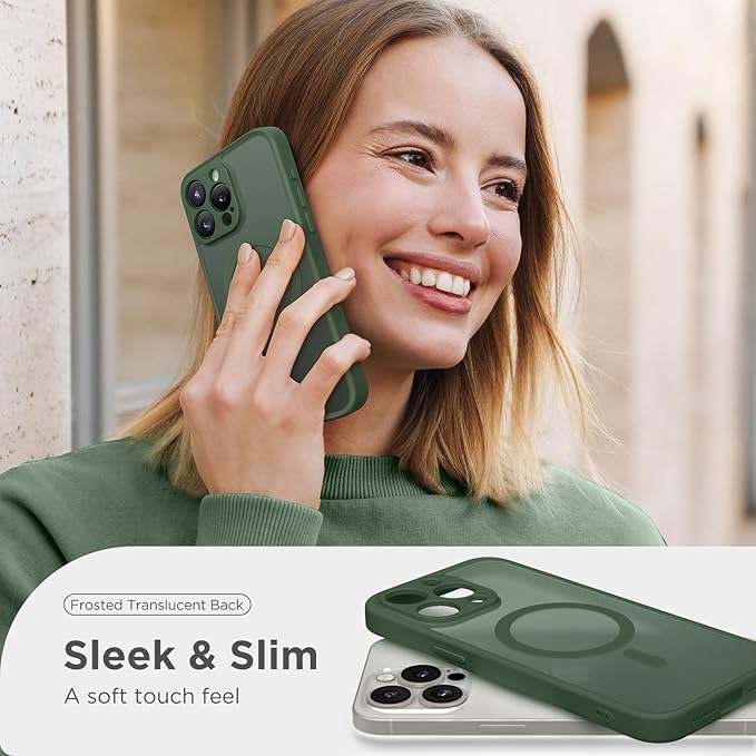 CAPRARO Magnetic for iPhone 14 Pro Case, [Compatible with MagSafe] [Full Camera Protection] Shockproof Protective Slim Translucent Matte Phone Case for iPhone 14 Pro 6.1'', Deep Green