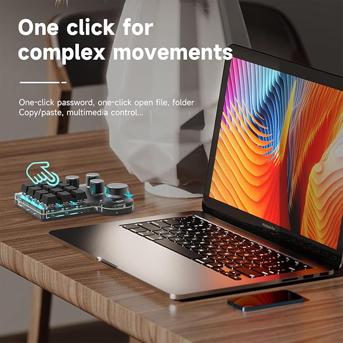 12 Keys Programmable Keyboard with 4-Knobs, One Handed Macro Pad, RGB Backlight Hot-swapping USB Designer Mini Keyboard for Gaming/Office/Work/PS