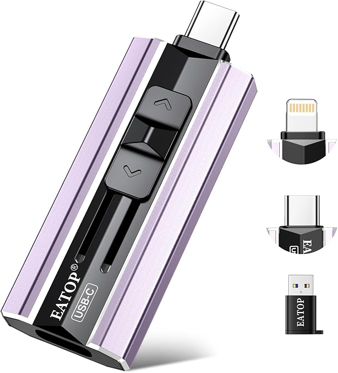 EATOP 256GB Dual Interface Flash Drive, No App Required, Portable USB Storage Memory Stick for iPhone, iPad, Android, PC & Mac – Easily Stores Photos, Videos & Files (Lavender Purple)