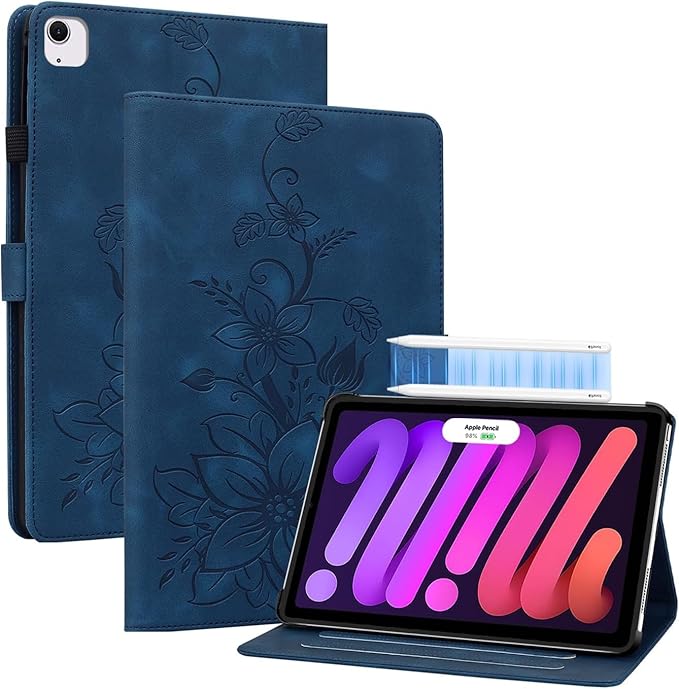 Case for iPad mini 7 2024 A17 Pro/iPad mini 6 2021 8,3 inch, Auto Wake/Sleep Supports Pencil Pro and Pencil(USB-C) Magnetic Clasp Stand, Blue