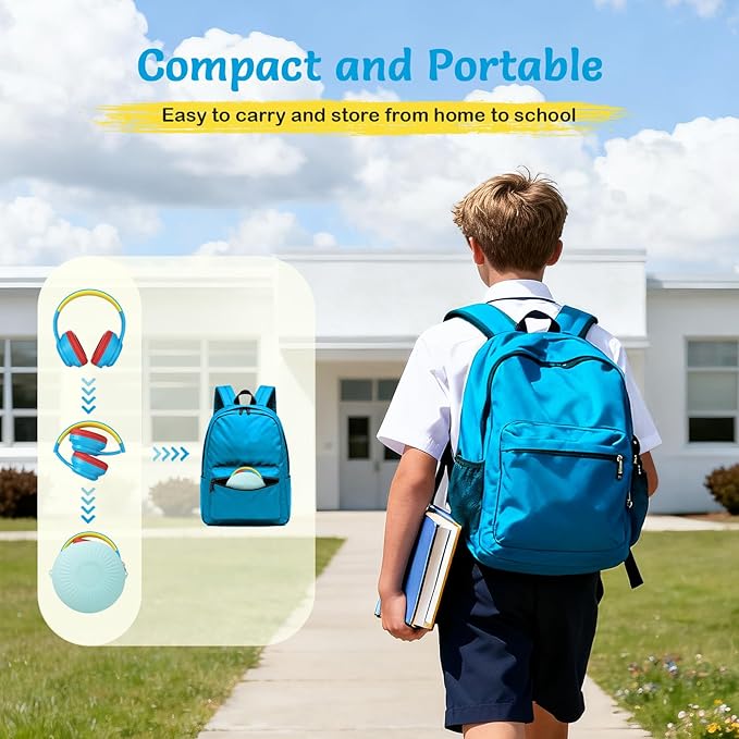 TONOSHARK Kids Bluetooth Headphones with Active Noise Cancelling, Wireless Over-Ear Headphones for Boys Girls, Foldable, Adjustable,for School Trave (Blue red)