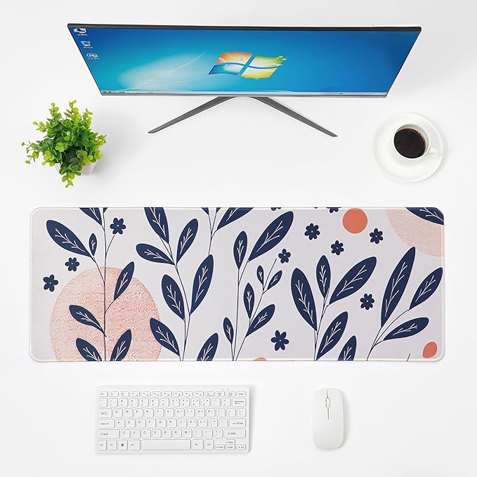 Leaf Mouse Pad,Large Mouse Pad, Soft Rubber Base, Non-Slip Surface,31.5x11.8x0.12inch Long Computer Keyboard Mouse Mat,Office Desk Mat,Gaming Mousepad