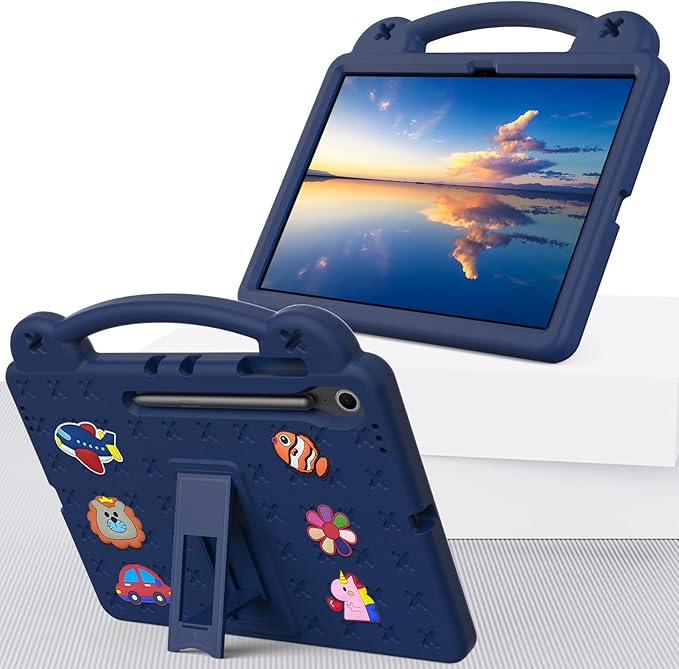 AKABEILA Compatible with Samsung Galaxy Tab A11 2025 Tablet Case, Kids Friendly Universal Lightweight Shockproof Protective Case with Shoulder Strap & Stand Handle Navy Blue