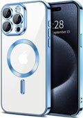 Hython Magnetic Clear for iPhone 15 Pro Case with Camera Lens Protector [Compatible with MagSafe] Luxury Plating Edge Slim Soft TPU Cover Protective Phone Case for iPhone 15 Pro 6.1", Light Blue