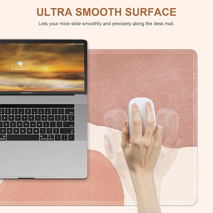 HAOCOO Mouse Pad, Computer Desk Mat, Large Mouse Pad for Desk, 31.5× 15.7 Boho Mousepad Cute for Desktop with Non-Slip Base, Waterproof Laptop Keyboard Mat for Office Home,Boho Pink Navy