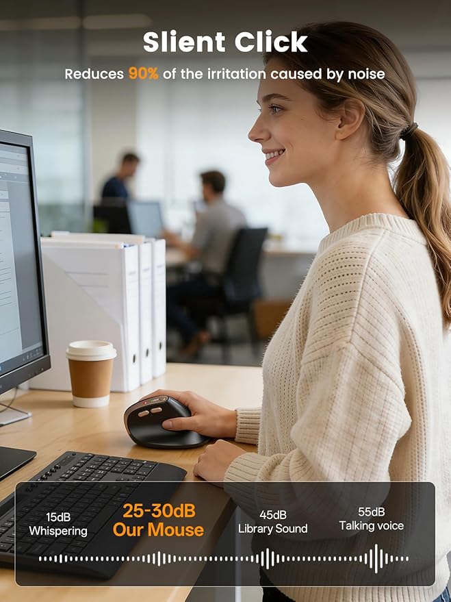 SABLUTE MAM3 Ergonomic Mouse, Bluetooth Mouse for Small/Medium Hands,Dual-Device Connectivity for Computer/Laptop, Rechargeable Wireless Vertical Mouse with 4 Adjustable DPI for Window,Mac OS,Black
