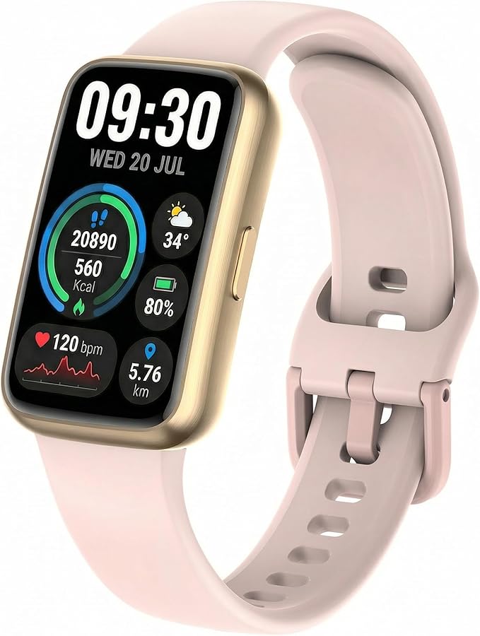 Fitness Tracker for Men & Women, 1.47” HD Smart Band, 24/7 Heart Rate & SpO2 Tracking, Sleep Monitor & Step Counter, 100+ Sports Modes, 3ATM Waterproof, Compatible with Android & iOS, Pink