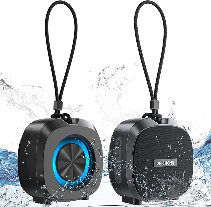 PEICHENG Speaker, Small Portable Bluetooth Wireless IPX5 Waterproof Shower Speaker,Loud Stereo Sound Deep Bass,TWS Paire, RGB Lights,Long Playtime for Outdoor Party, Great Gift,1PC(Black)