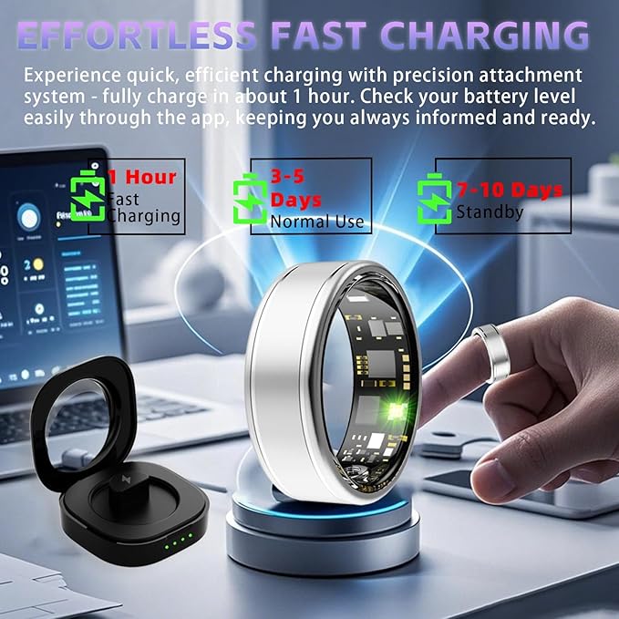 Smart Ring for Women – Fitness Tracker Ring with Heart Rate, SpO2, Blood Pressure, Sleep Monitoring, Step & Calorie Counter, No Subscription Fee, iOS & Android Compatible (Silver, 14)