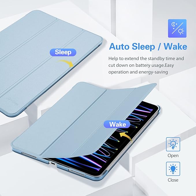 ProCase for iPad Pro 11 Inch Case 2022/2021/2020/2018(4th/3rd/2nd/1st Generation), iPad Pro 11" Slim Stand Hard Back Cover Shell Smart Folio Compatible with Pencil/Support Auto Wake/Sleep -SkyBlue