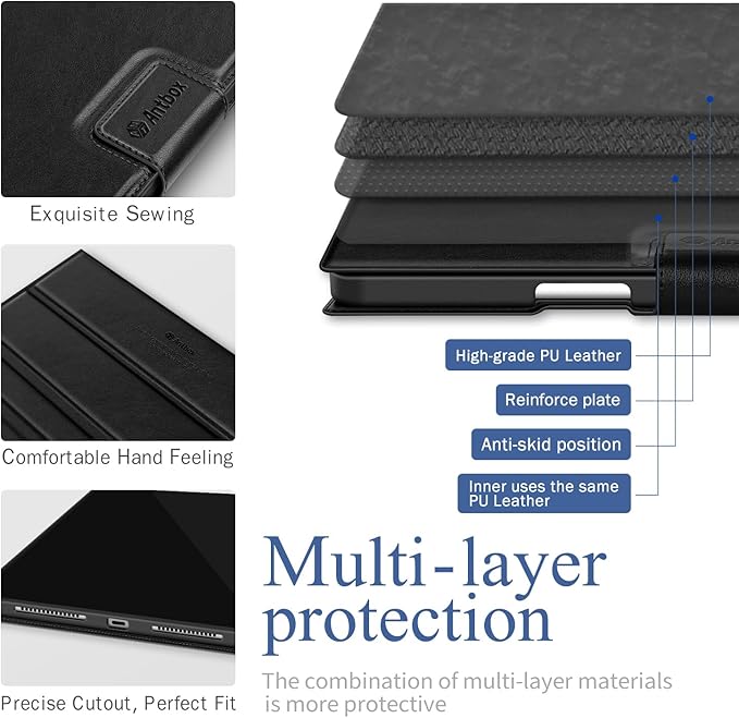 Antbox for iPad Pro 13 Inch Case M5 2025/M4 2024, Built-in Pencil Holder, Supports Pencil Pro/(USB-C), Auto Sleep/Wake Function PU Leather (Black)