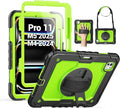SEYMAC for iPad Pro 11 Inch Case M5 2025 / M4 2024, Heavy Duty Shockproof Protective Case with Screen Protector, 360° Rotating Stand, Hand/Shoulder Strap and Pen Holder, Green