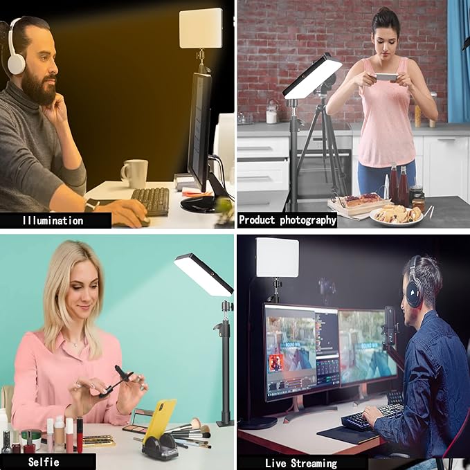 LED Desk Bi-Color Video Light, Key Light with C-Clamp Stand, 2700K-5700K Dimmable, Wireless Remote, Studio Photography Lighting