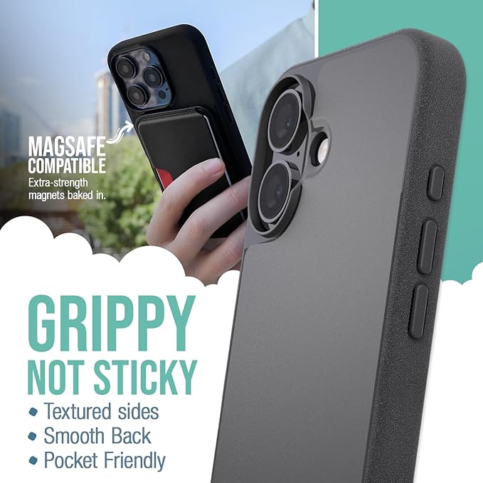 Smartish® iPhone 16 Pro Magnetic Case - Gripmunk Compatible with MagSafe [Lightweight + Protective] Slim & Thin Grip Cover with Microfiber Lining for Apple iPhone 16 Pro - Custom Prints